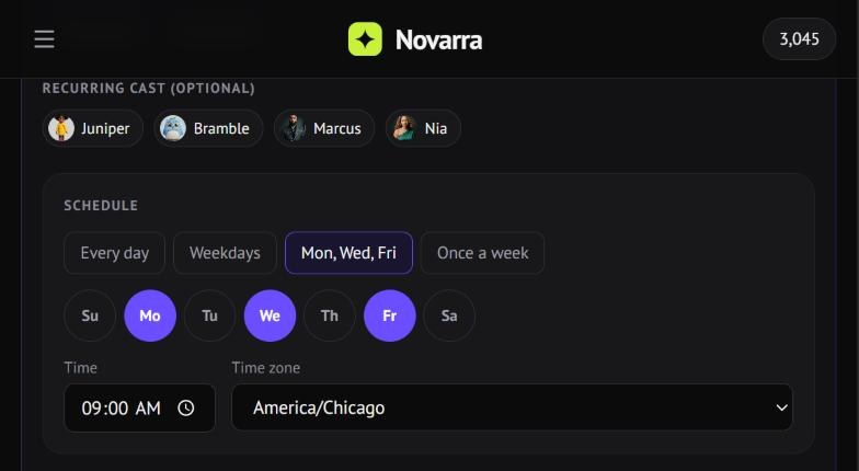Setting up an Autopilot: recurring cast, days of the week, time and time zone